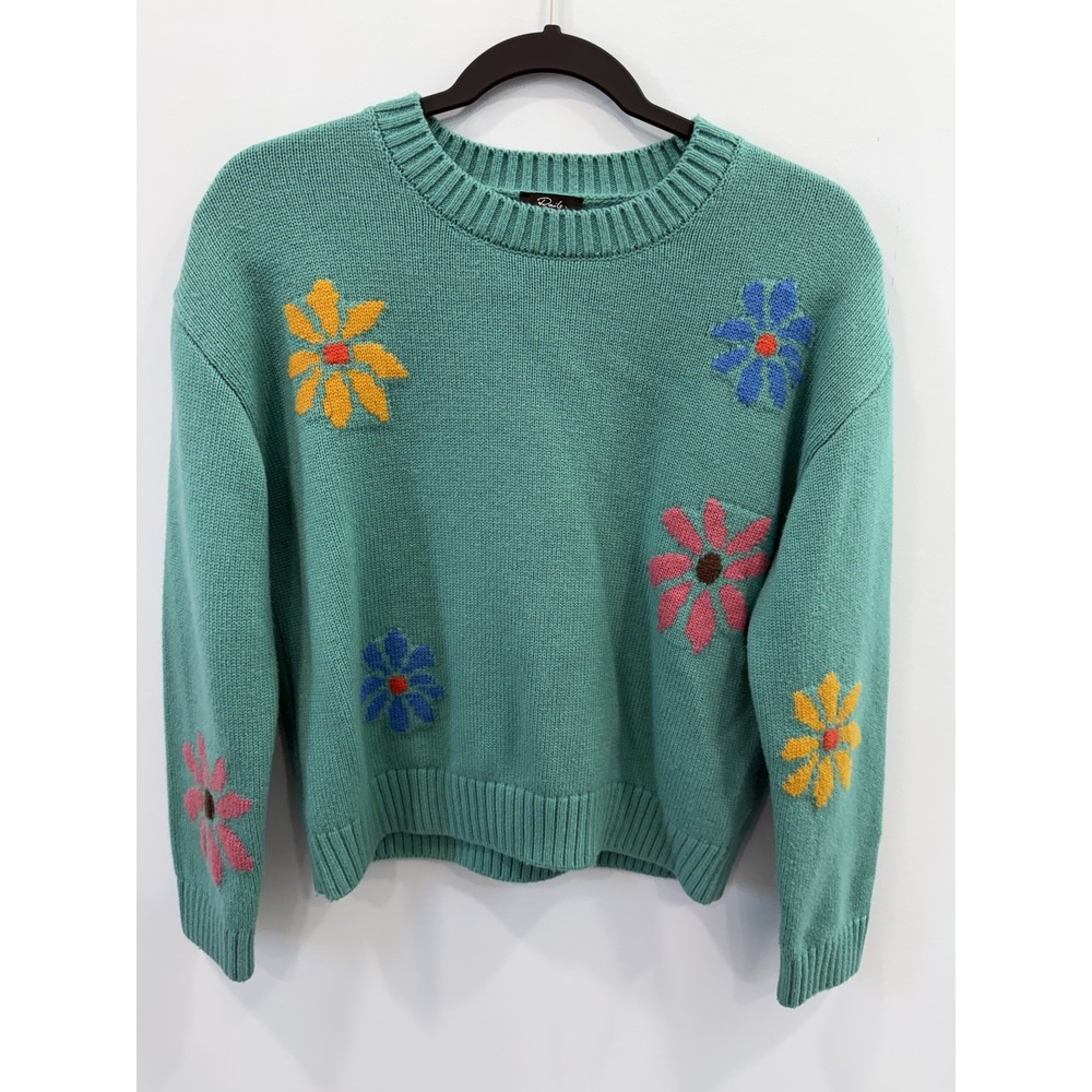 Rails Zoey Floral Jacquard Sweater Wool Blend Multi Flowers Crewneck S Knit